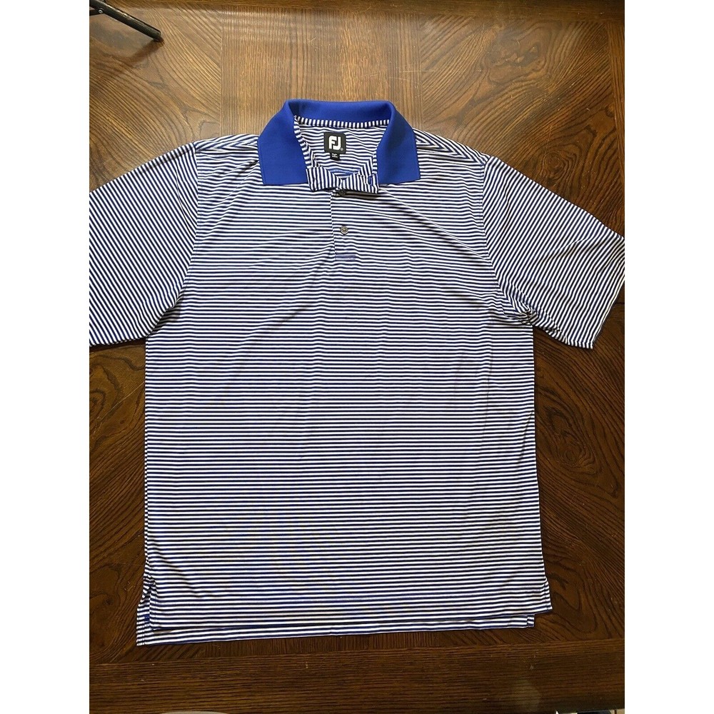 Foot Joy Golf Shirt Adult Large Blue Bengal Stripe Polo Mens
